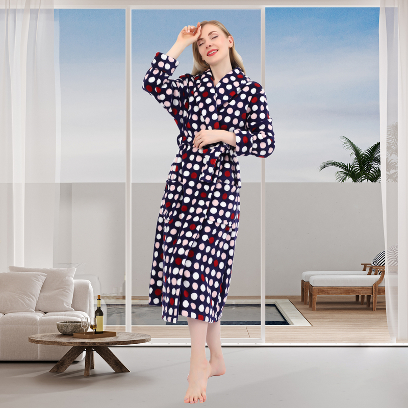 Robe en toison de flanelle pour femmes, peluche chaude et longue peinture pour femmes châle collier de nuit avec poches